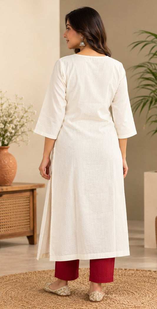 Chandni White Floral Embroidered Kurta by Theaoura