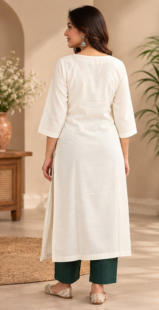 Bela White Floral Embroidered Kurta by Theaoura