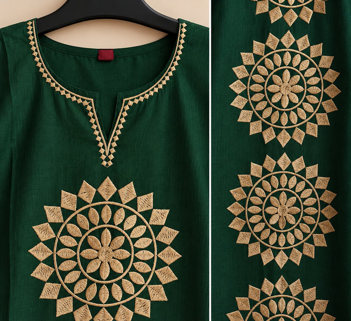 Mandala Bottle Green Embroidered Suit Set by Theaoura