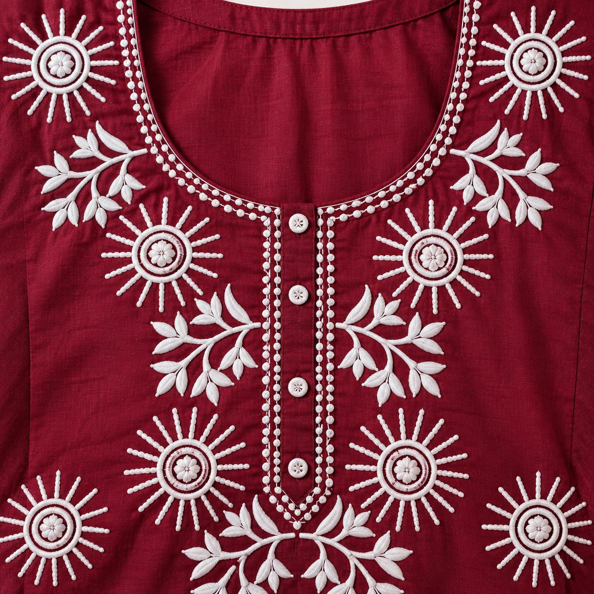 Kesar Maroon Embroidered Short Kurti by Theaoura