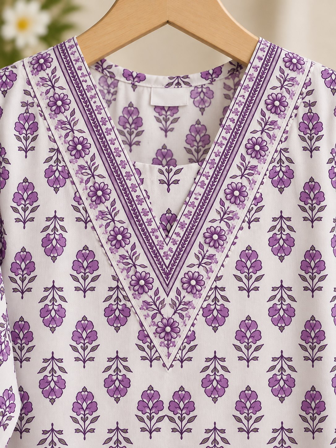 Nilofer White & Lilac Printed Kurta Set by Theaoura