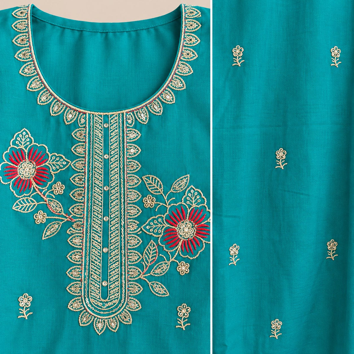 Mor Pankh Peacock Blue Floral Embroidered Suit Set by Theaoura