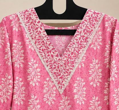 Champa Bubblegum Pink Printed Kurta Set by Theaoura