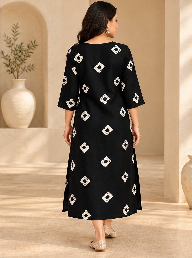 Raat Black Peacock Embroidered Kurta by Theaoura
