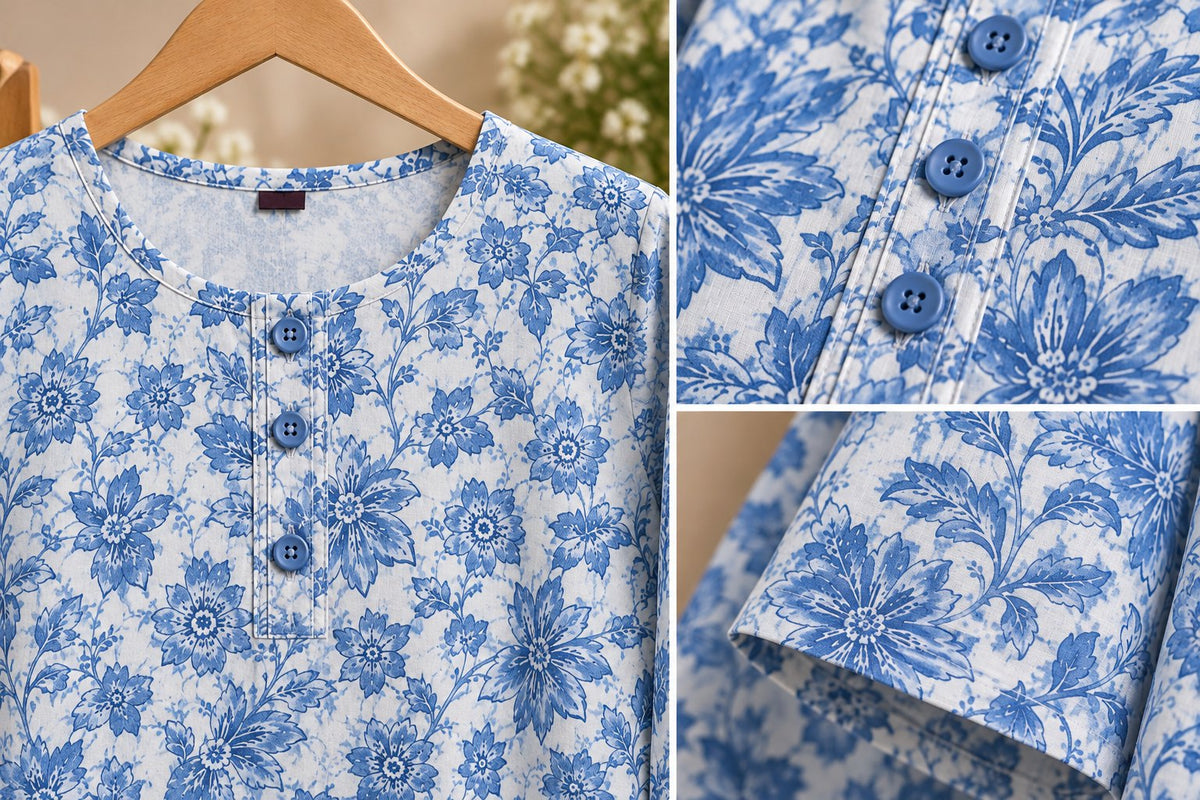 Indigo Bagh Blue & White Floral Print Kurta Set with Dupatta by Theaoura