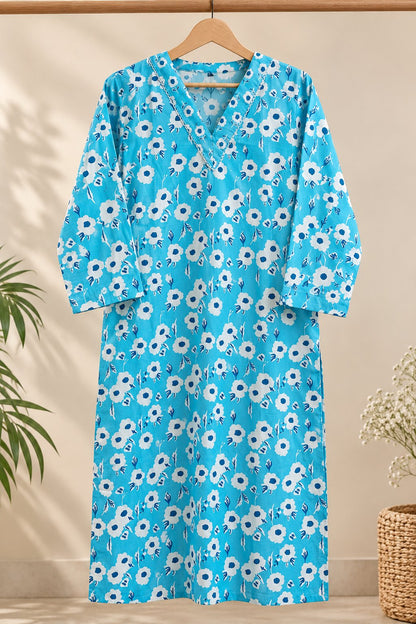 Aasmaan Sky Blue Floral Print Kurta Set by Theaoura