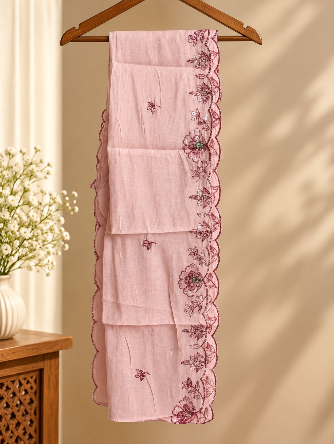 Gulabo Blush Pink Floral Embroidered Suit Set by Theaoura