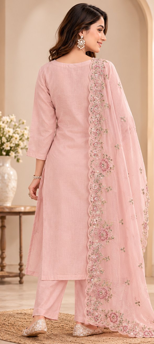 Gulabo Blush Pink Floral Embroidered Suit Set by Theaoura