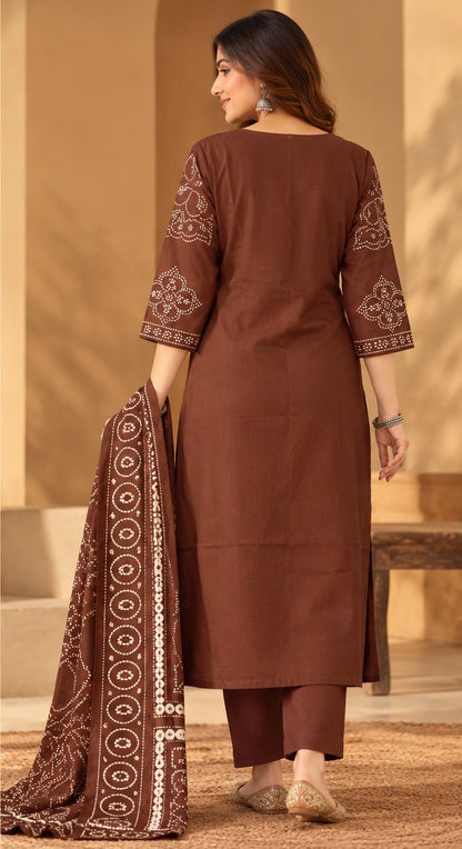 Bindiya Coffee Brown Embroidered Suit Set by Theaoura