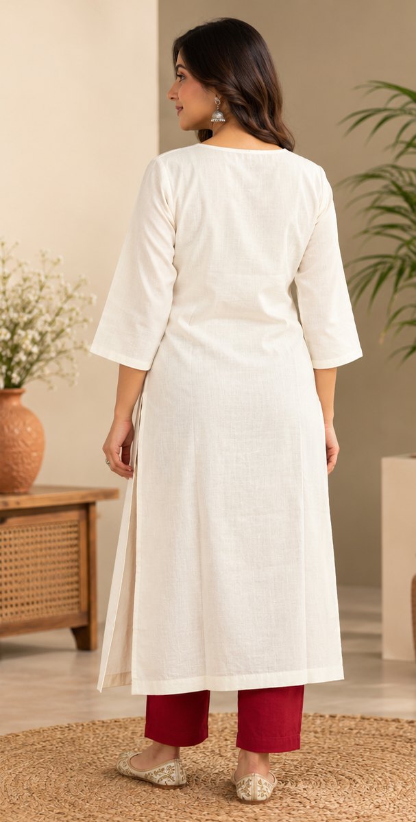 Chandni White Floral Embroidered Kurta by Theaoura