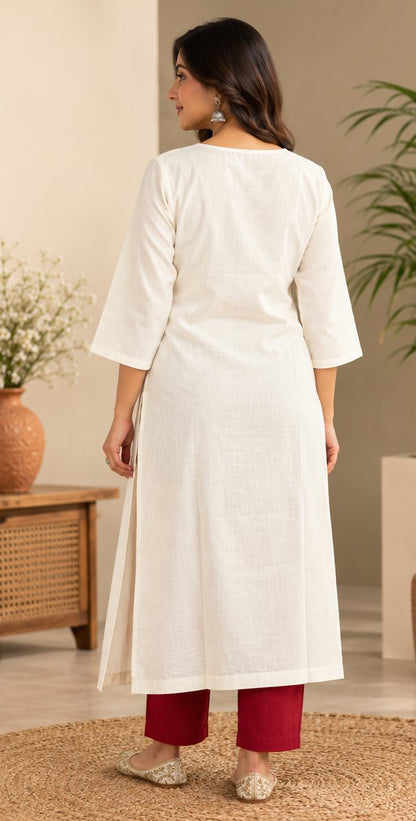 Chandni White Floral Embroidered Kurta by Theaoura