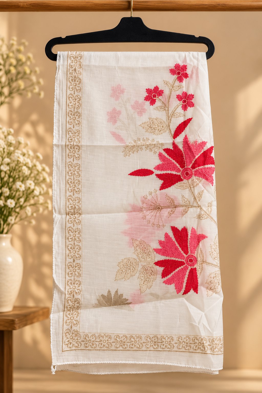 Shwet Ivory Floral Embroidered Suit Set by Theaoura
