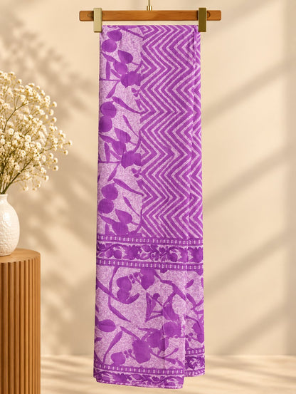 Kurinji Lavender Printed Embroidered Kurta Set with Dupatta by Theaoura
