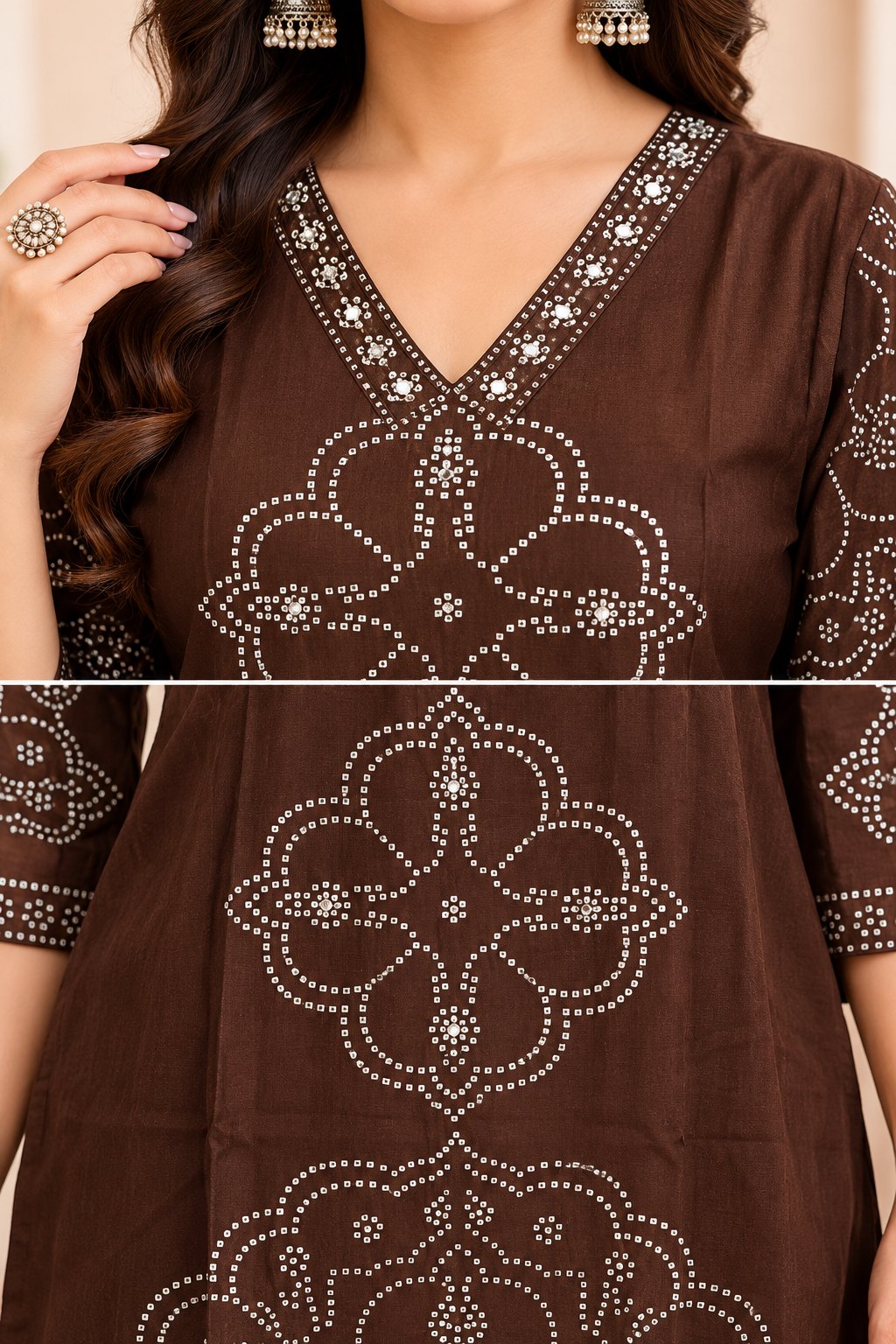 Bindiya Coffee Brown Embroidered Suit Set by Theaoura