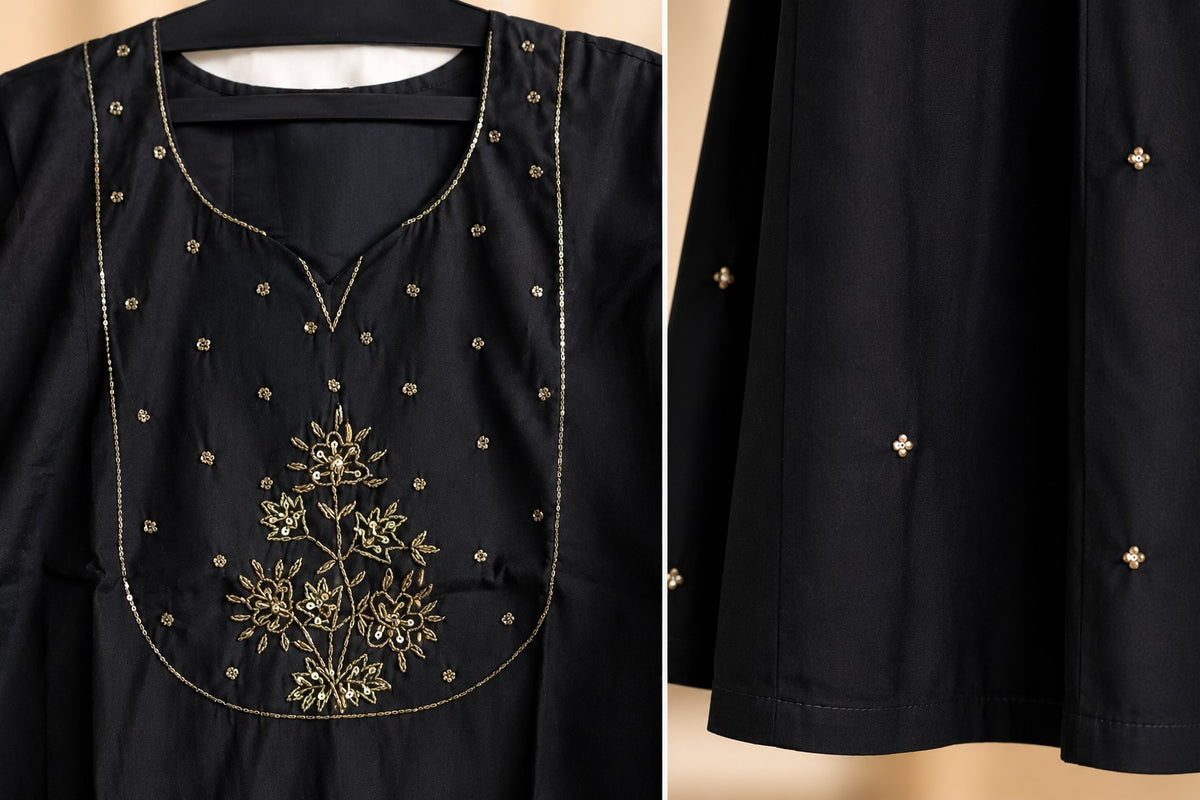 Shyama Black Embroidered Suit Set by Theaoura