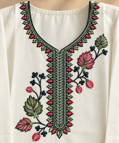 Bela White Floral Embroidered Kurta by Theaoura