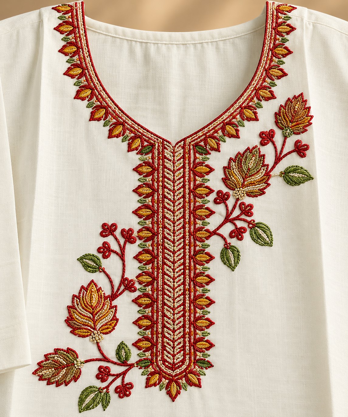Chandni White Floral Embroidered Kurta by Theaoura