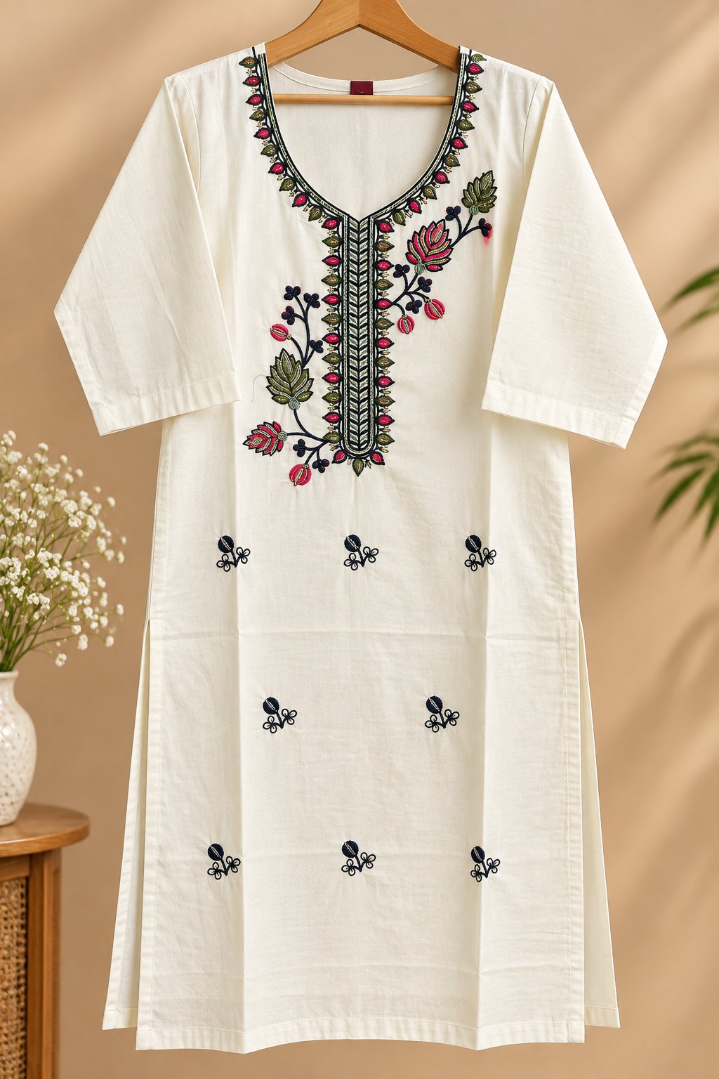 Bela White Floral Embroidered Kurta by Theaoura