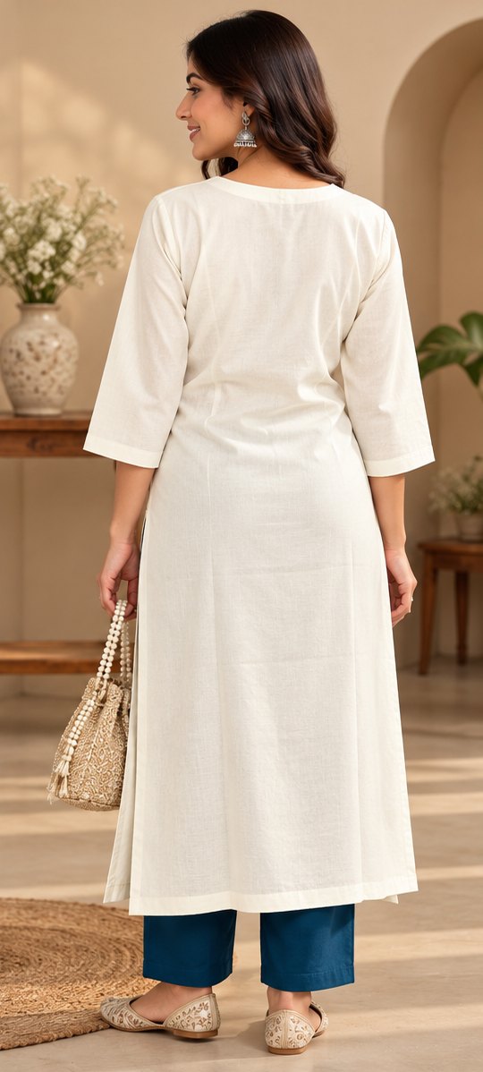 Mayuri White Peacock Embroidered Kurta by Theaoura