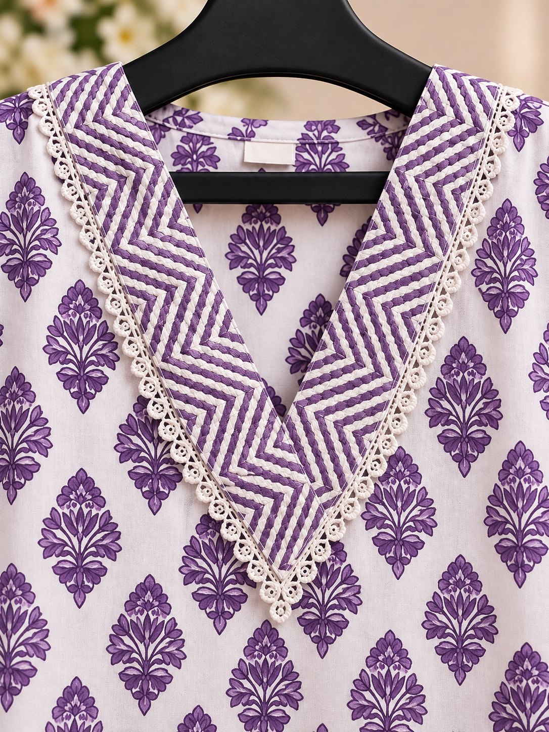 Ira White & Purple Printed Kurta Set by Theaoura