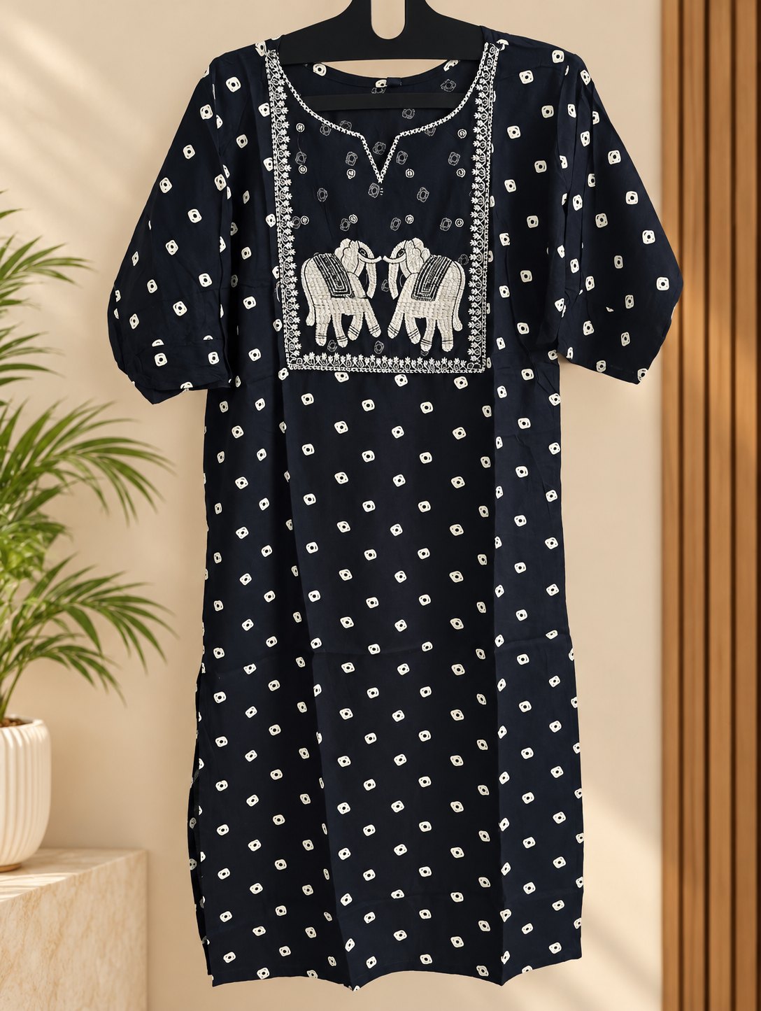 Gajraj Black Elephant Embroidered Kurta by Theaoura