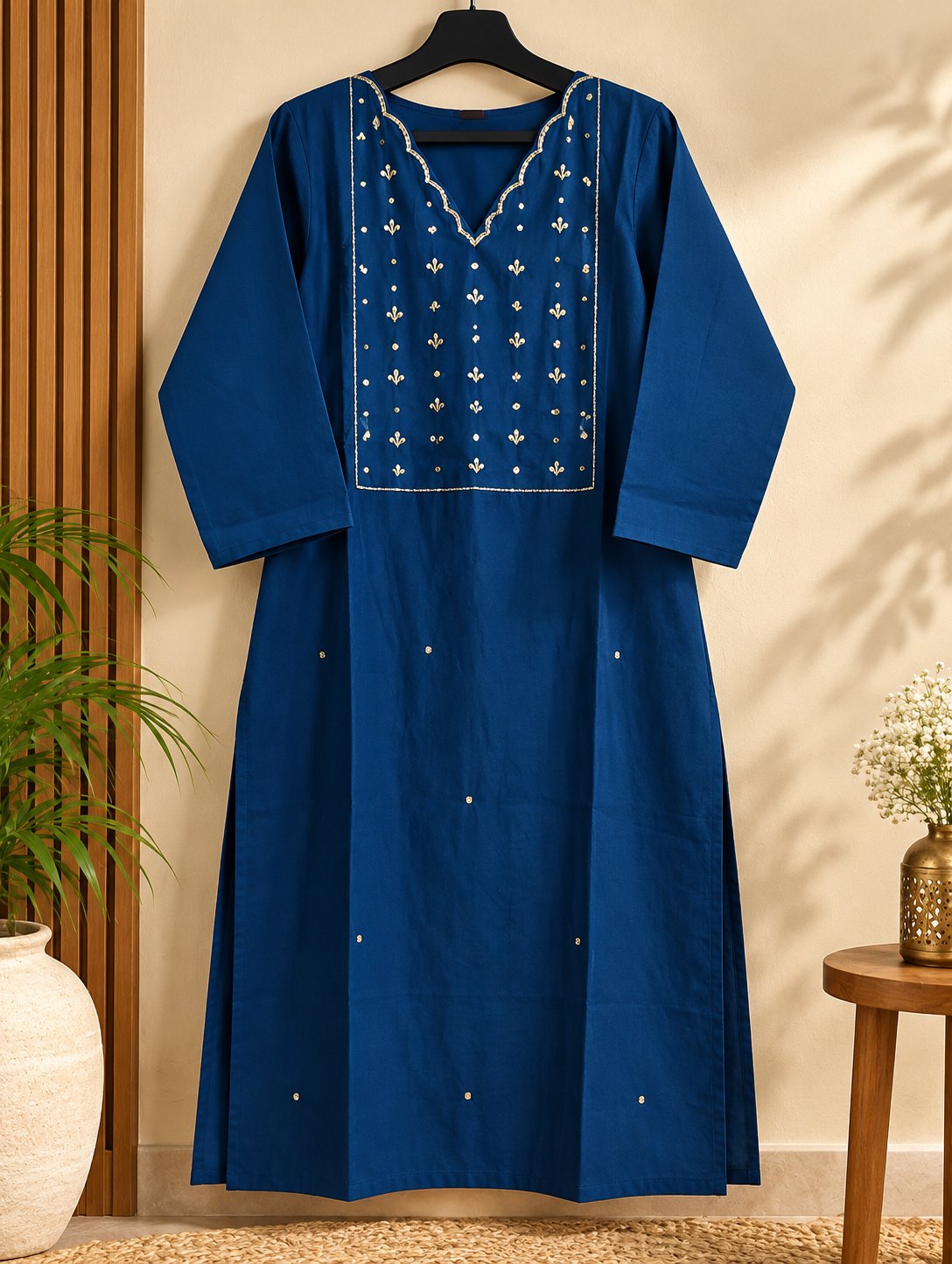 Neelam Royal Blue Embroidered Suit Set by Theaoura
