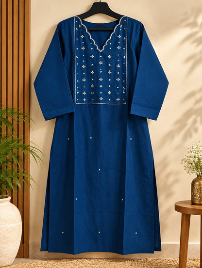 Neelam Royal Blue Embroidered Suit Set by Theaoura