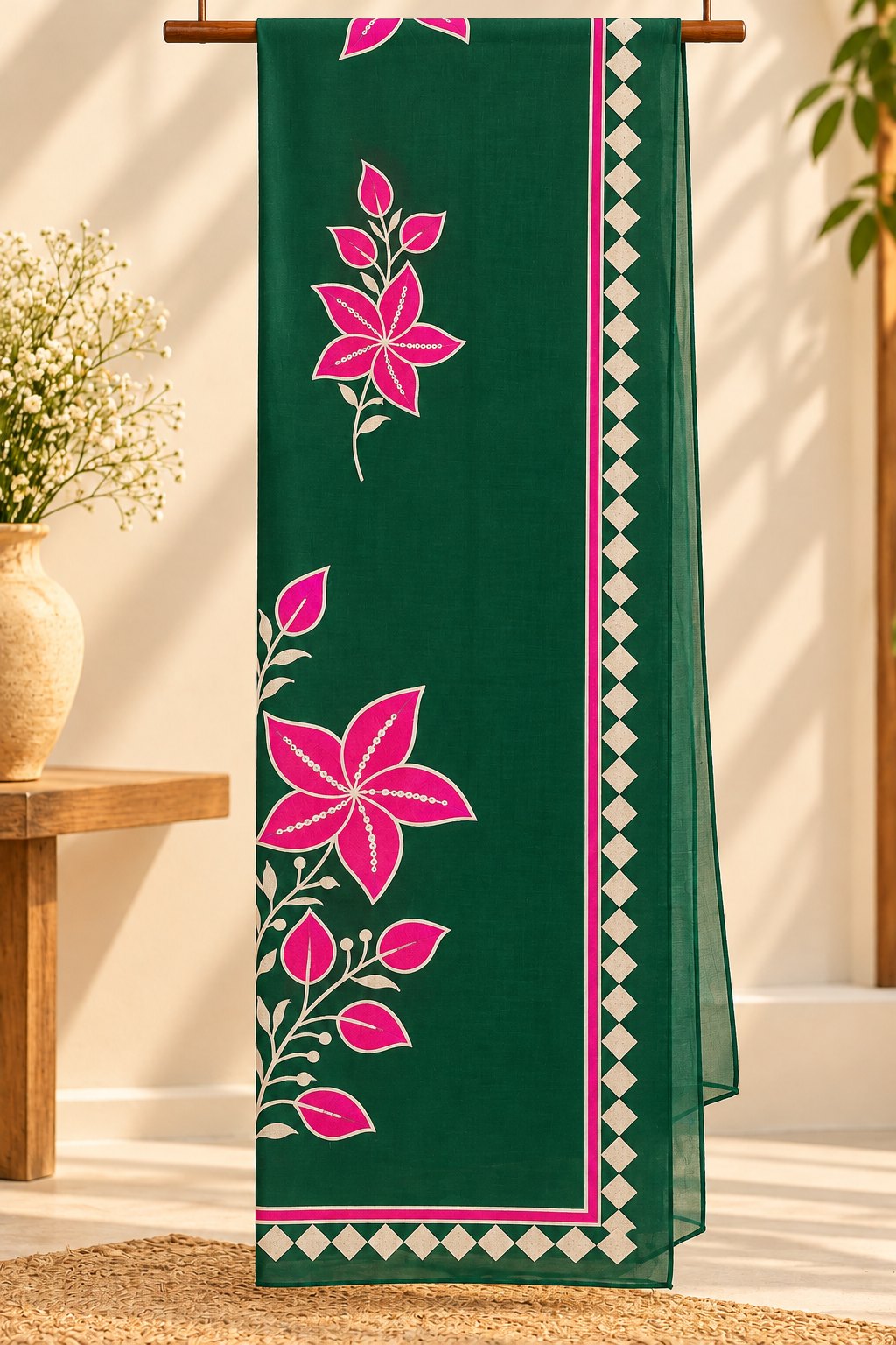 Panna Bottle Green Floral Embroidered Suit Set by Theaoura