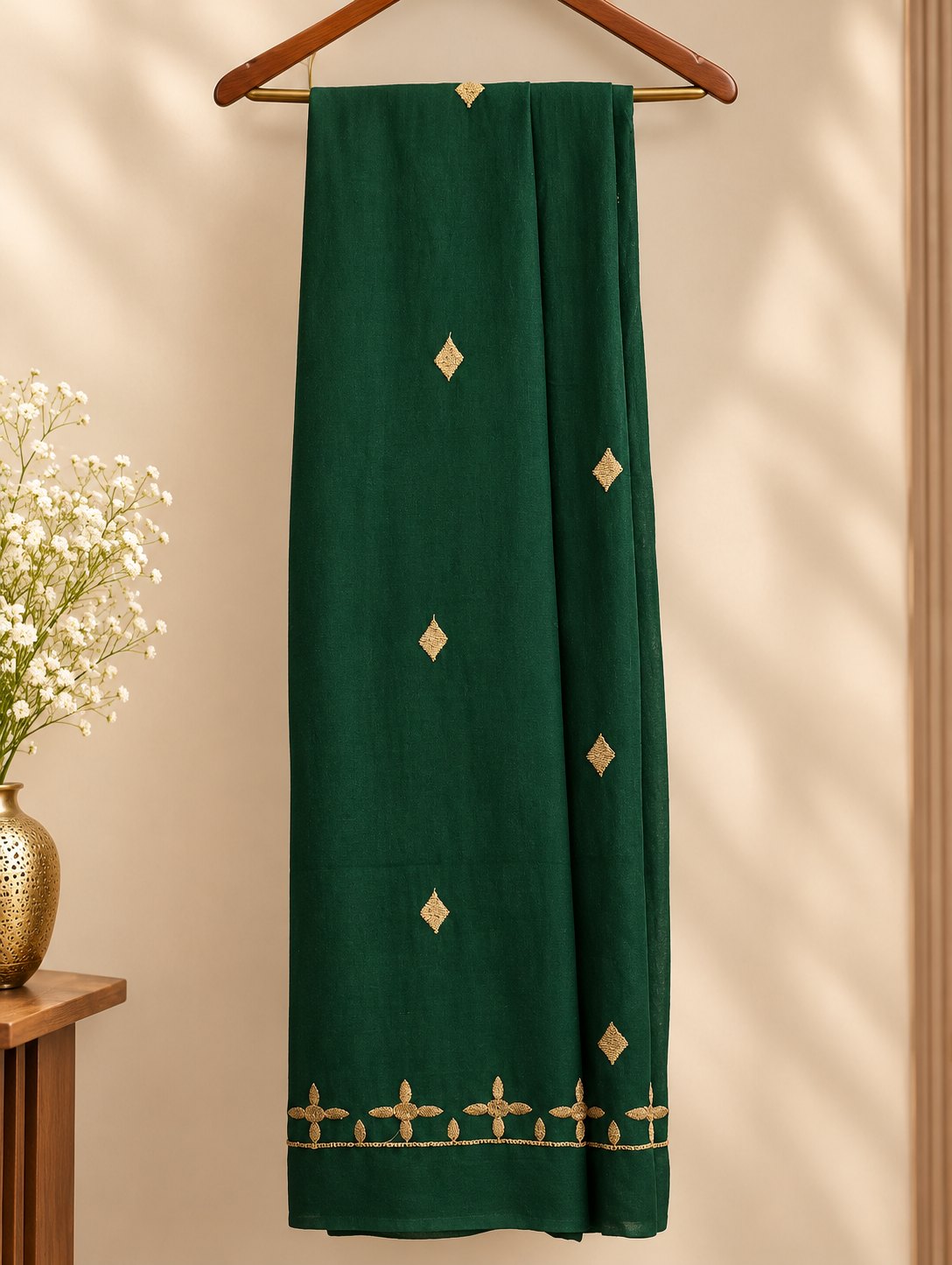 Mandala Bottle Green Embroidered Suit Set by Theaoura