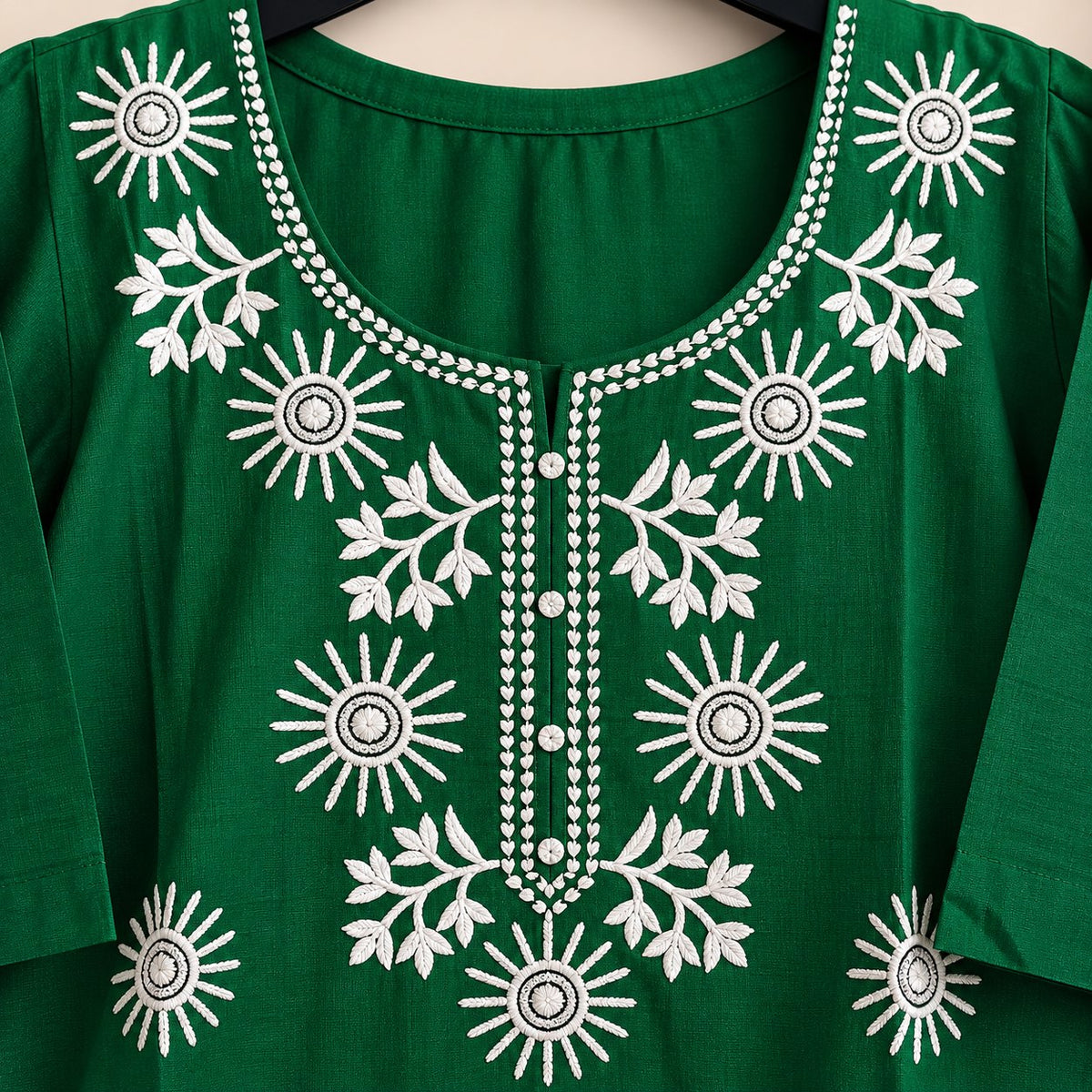 Tulsi Bottle Green Embroidered Short Kurti by Theaoura