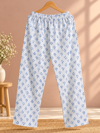 Indigo Bagh Blue & White Floral Print Kurta Set with Dupatta by Theaoura