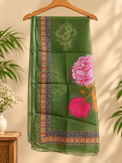 Sabz Olive Green Floral Embroidered Suit Set by Theaoura