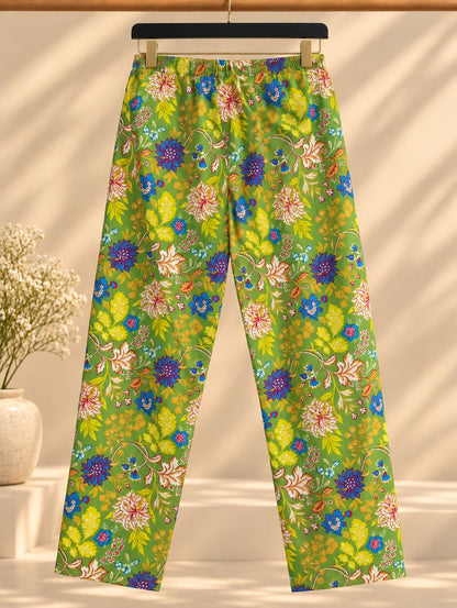 Hariyali Lime Green Floral Print Kurta Set by Theaoura