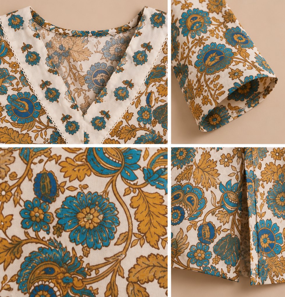 Tara Ivory & Teal Floral Print Kurta Set by Theaoura