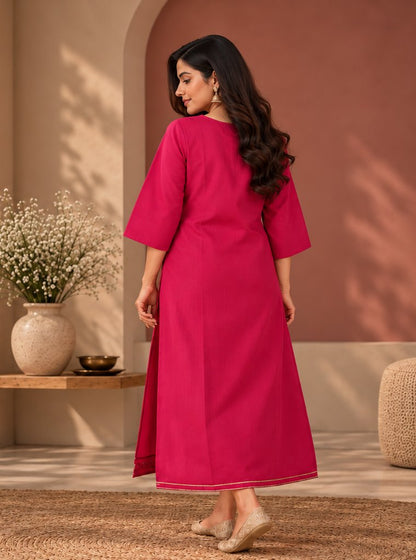Hamsa Fuchsia Pink Swan Embroidered Kurta by Theaoura