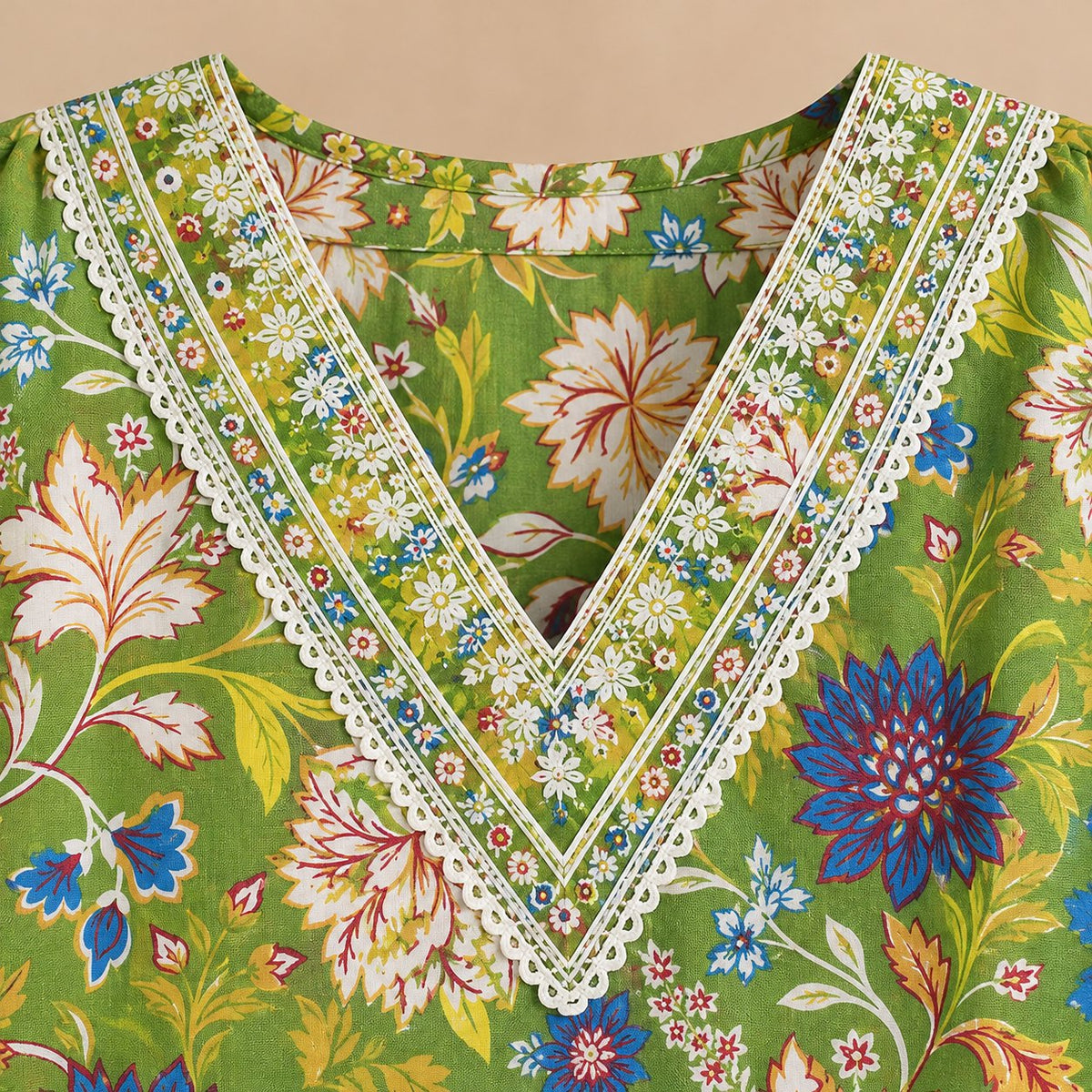 Hariyali Lime Green Floral Print Kurta Set by Theaoura