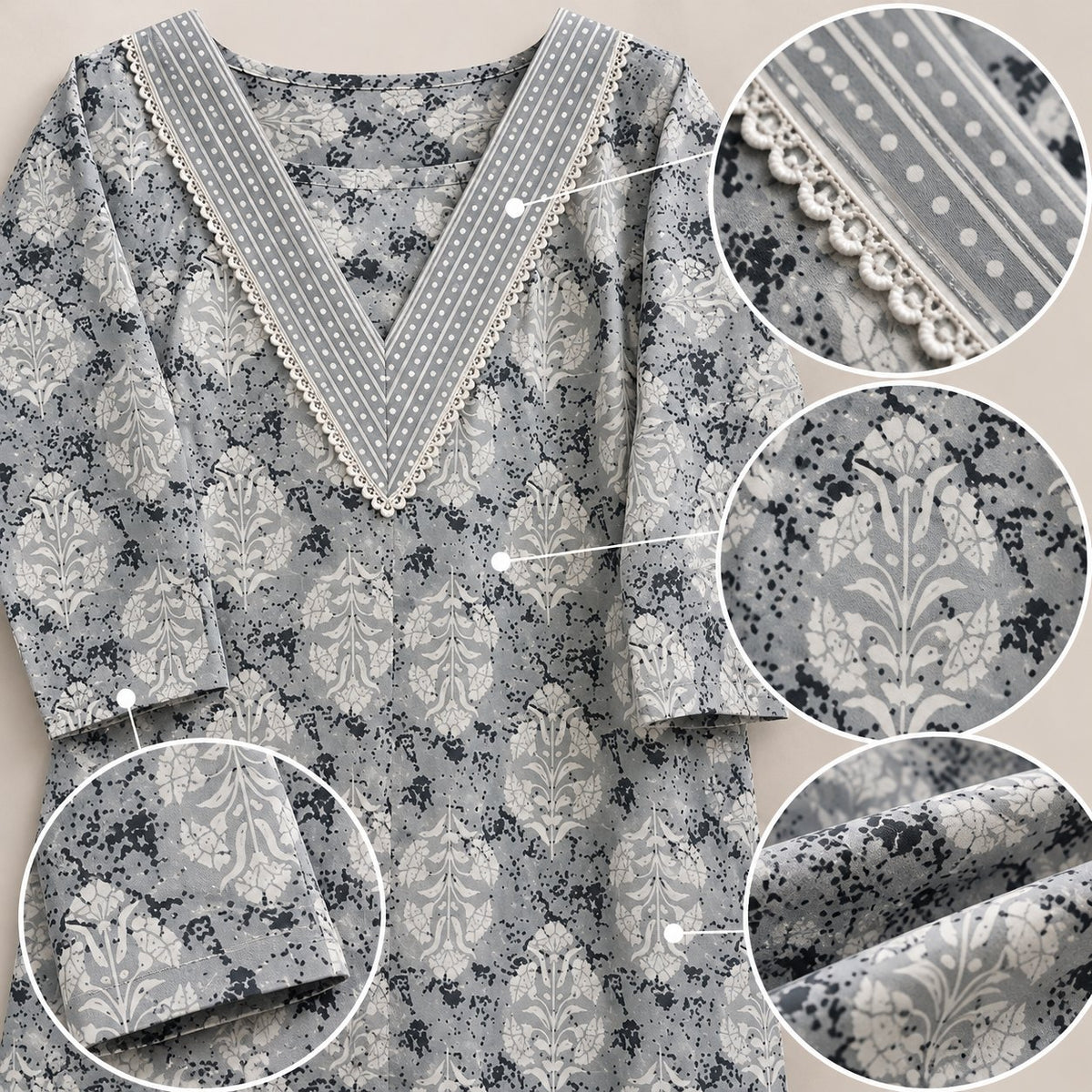 Megha Grey Printed Kurta Set by Theaoura