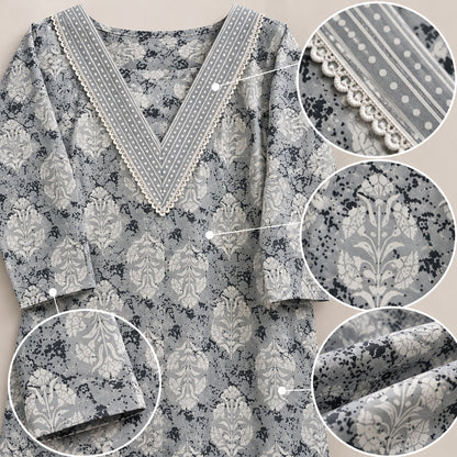 Megha Grey Printed Kurta Set by Theaoura
