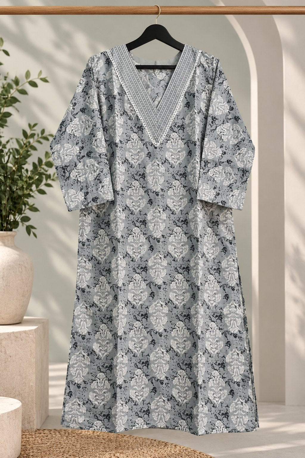 Megha Grey Printed Kurta Set by Theaoura