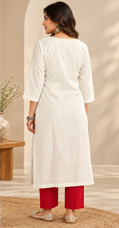 Shubhra White Peacock Embroidered Kurta by Theaoura