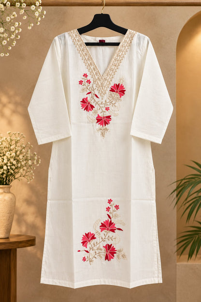 Shwet Ivory Floral Embroidered Suit Set by Theaoura