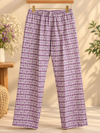 Nilofer White & Lilac Printed Kurta Set by Theaoura