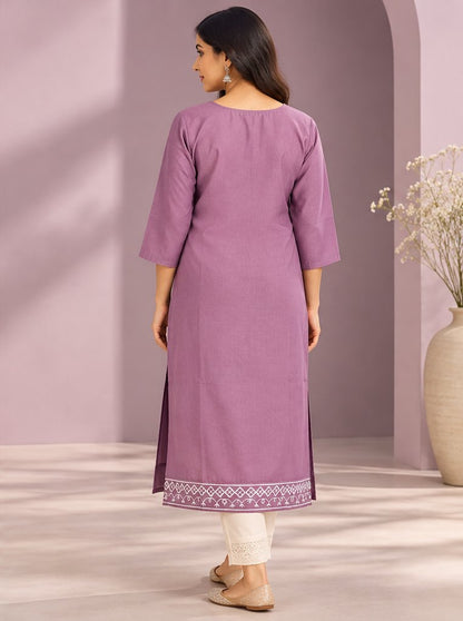 Lavanya Lilac Peacock Embroidered Kurta by Theaoura
