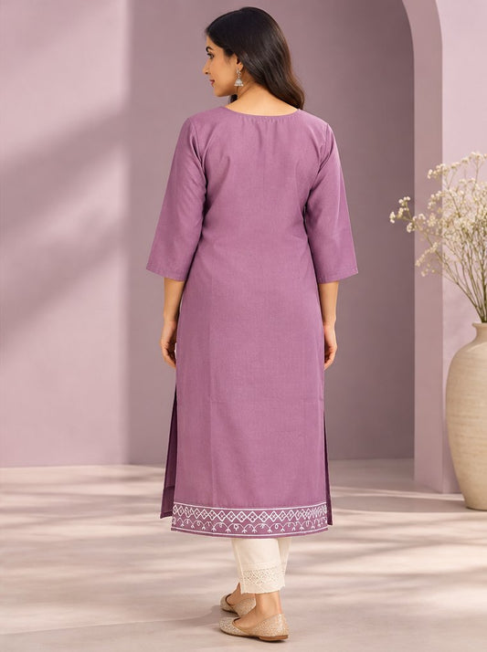 Lavanya Lilac Peacock Embroidered Kurta by Theaoura