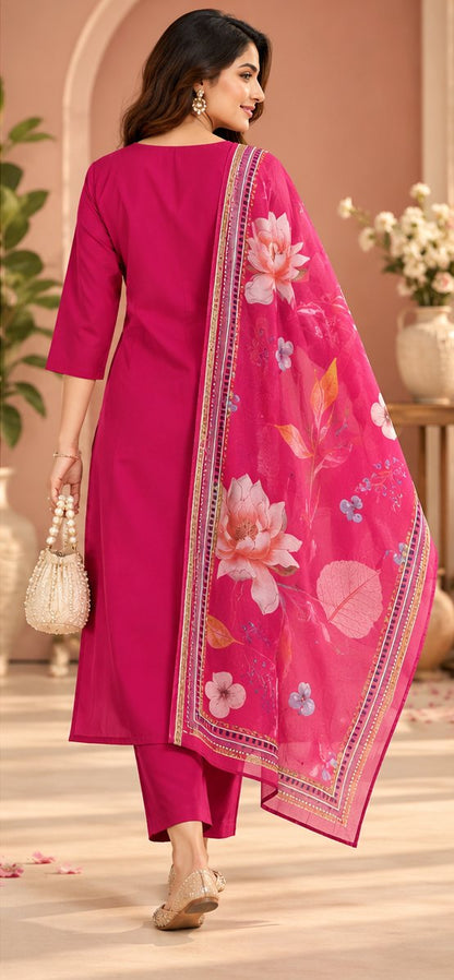 Gulabi Rani Pink Floral Embroidered Suit Set by Theaoura