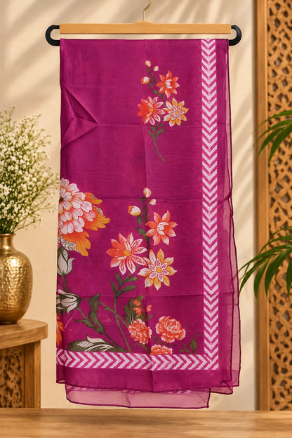 Gulnaz Magenta Floral Embroidered Suit Set by Theaoura
