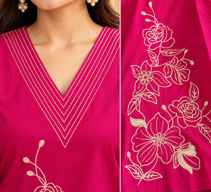 Gulabi Rani Pink Floral Embroidered Suit Set by Theaoura