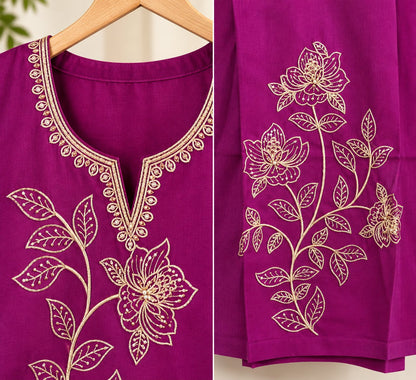 Gulnaz Magenta Floral Embroidered Suit Set by Theaoura