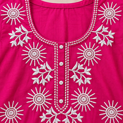 Rani Fuchsia Pink Embroidered Short Kurti by Theaoura