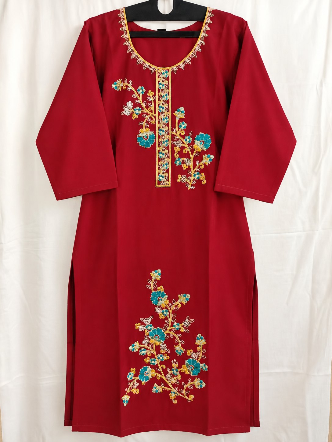 Laal Bagh Deep Red Floral Embroidered Suit Set by Theaoura